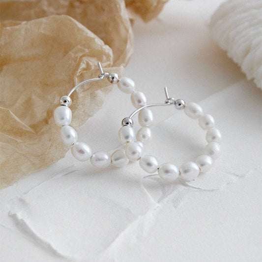 Freshwater Pearl Sterling Silver Hoop Earrings