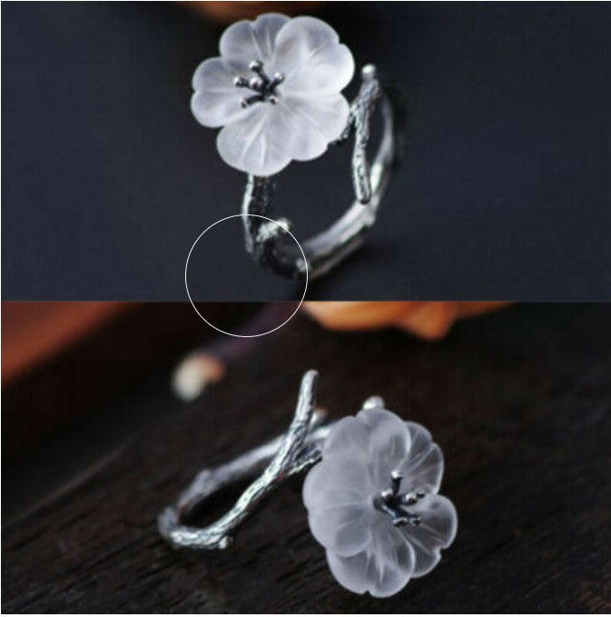 White Cherry Blossom Silver Ring