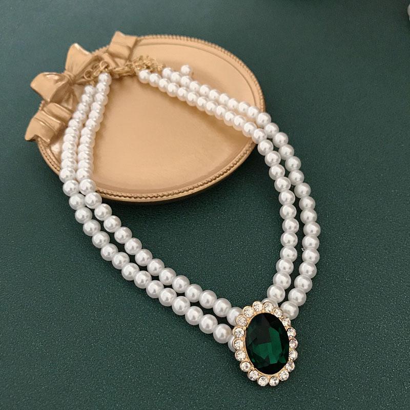 Green Crystal Pearl Necklace